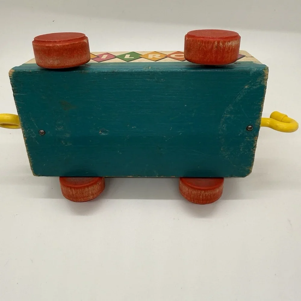 Vintage Fisher Price 1963 Huffy Puffy Wooden Train Railroad Circus Car Pull Toy